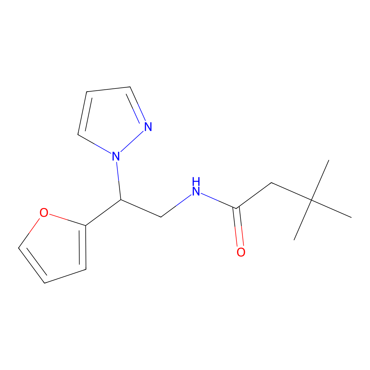 N-[2-(furan-2-yl)-2-(1H-pyrazol-1-yl)ethyl]-3,3-dimethylbutanamide molecular structure, CAS 2034274-75-2