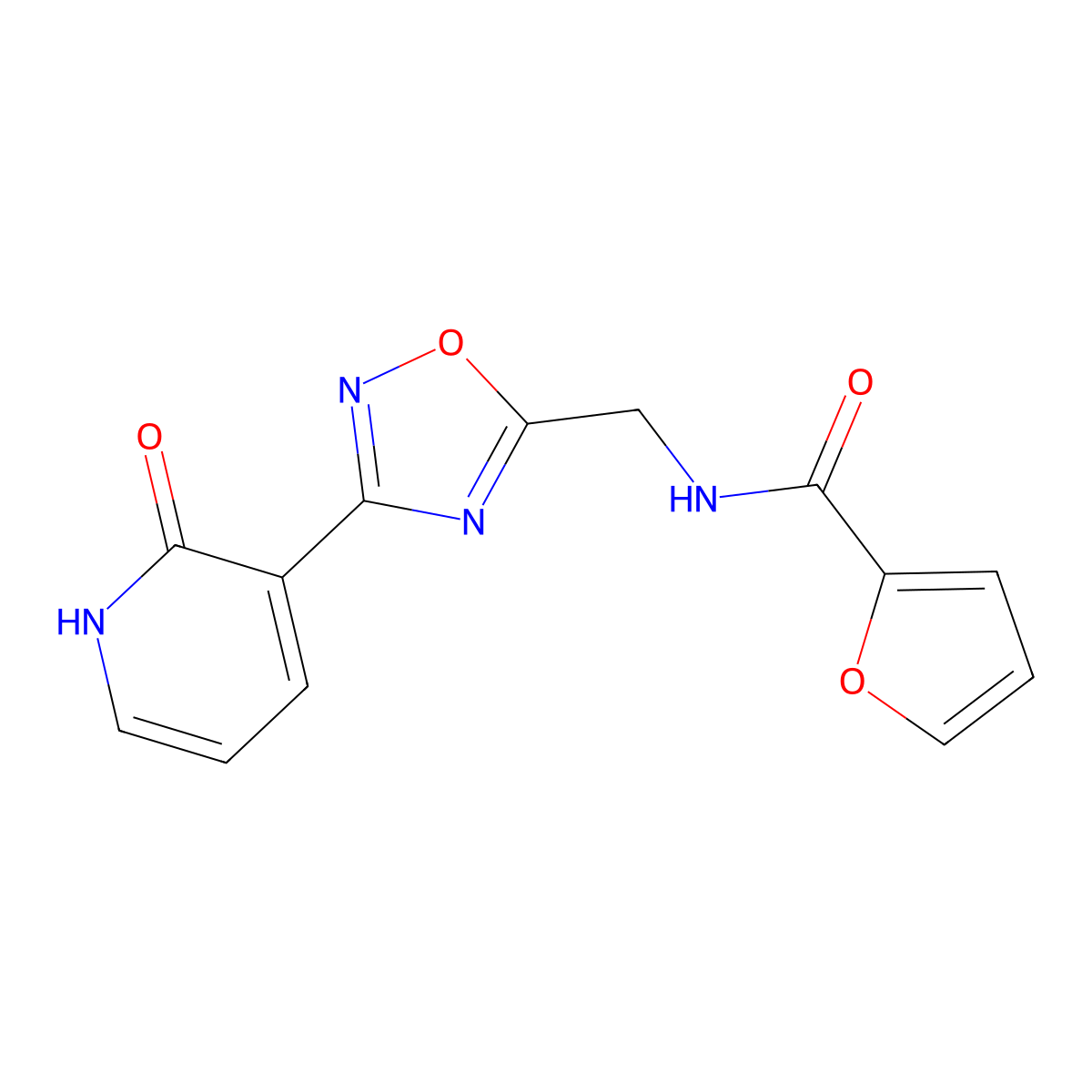 N-((3-(2-oxo-1,2-dihydropyridin-3-yl)-1,2,4-oxadiazol-5-yl)methyl)furan-2-carboxamide molecular structure, CAS 2034274-77-4