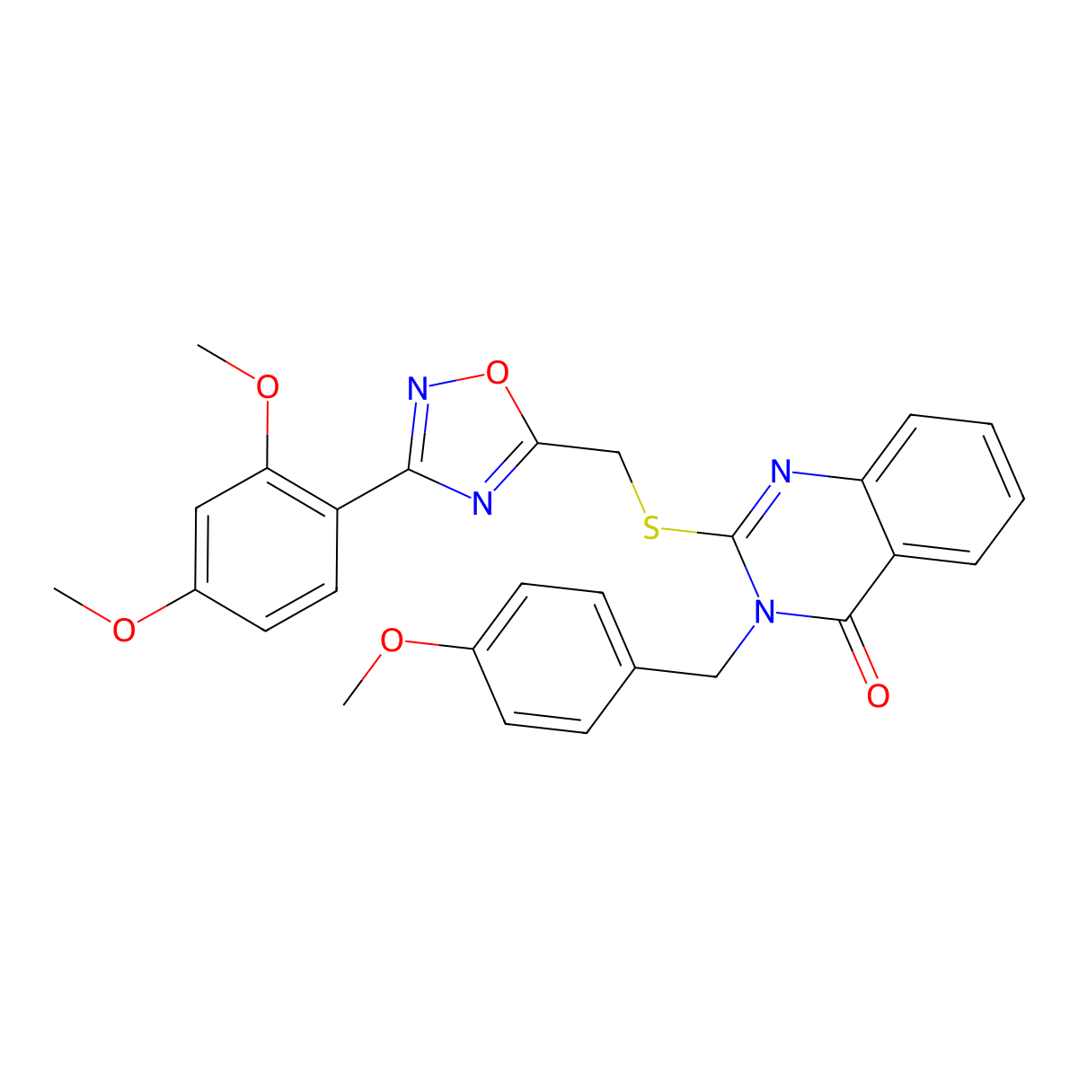 2-(((3-(2,4-dimethoxyphenyl)-1,2,4-oxadiazol-5-yl)methyl)thio)-3-(4-methoxybenzyl)quinazolin-4(3H)-one molecular structure, CAS 2034274-79-6