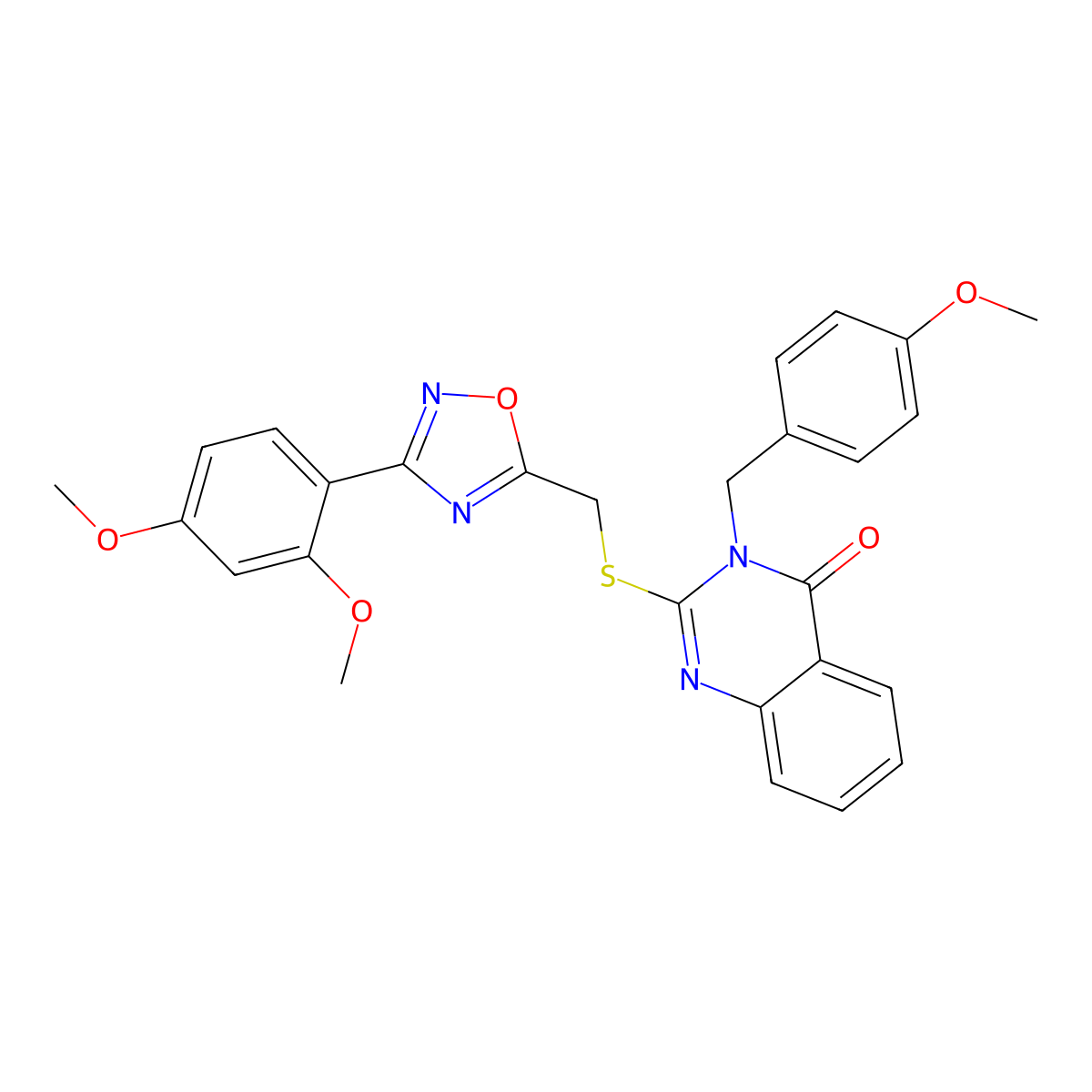 2-(((3-(2,4-dimethoxyphenyl)-1,2,4-oxadiazol-5-yl)methyl)thio)-3-(4-methoxybenzyl)quinazolin-4(3H)-one molecular structure, CAS 2034274-79-6