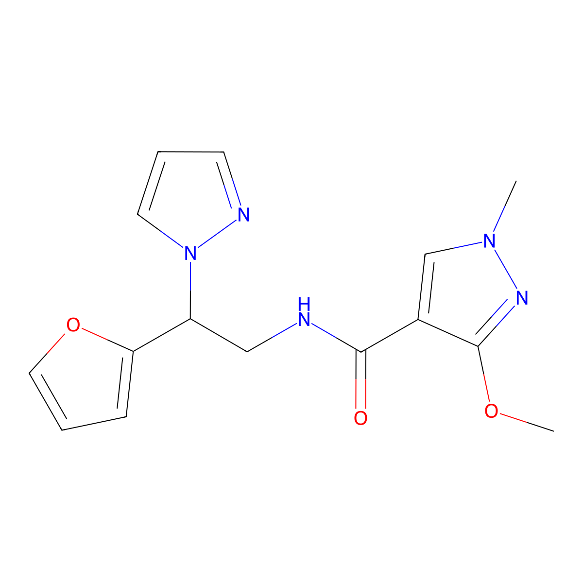 N-(2-(furan-2-yl)-2-(1H-pyrazol-1-yl)ethyl)-3-methoxy-1-methyl-1H-pyrazole-4-carboxamide molecular structure, CAS 2034274-88-7