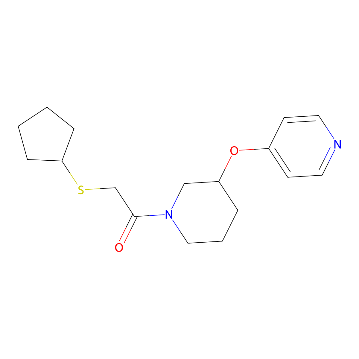 2-(Cyclopentylthio)-1-(3-(pyridin-4-yloxy)piperidin-1-yl)ethanone molecular structure, CAS 2034274-91-2
