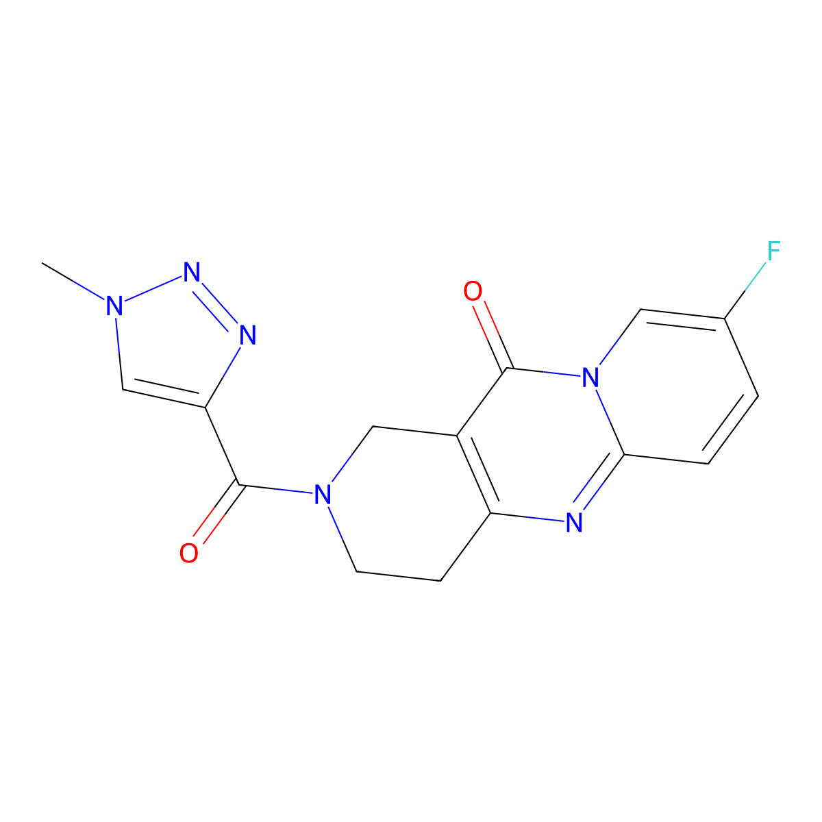 8-fluoro-2-(1-methyl-1H-1,2,3-triazole-4-carbonyl)-3,4-dihydro-1H-dipyrido[1,2-a:4',3'-d]pyrimidin-11(2H)-one molecular structure, CAS 2034274-94-5