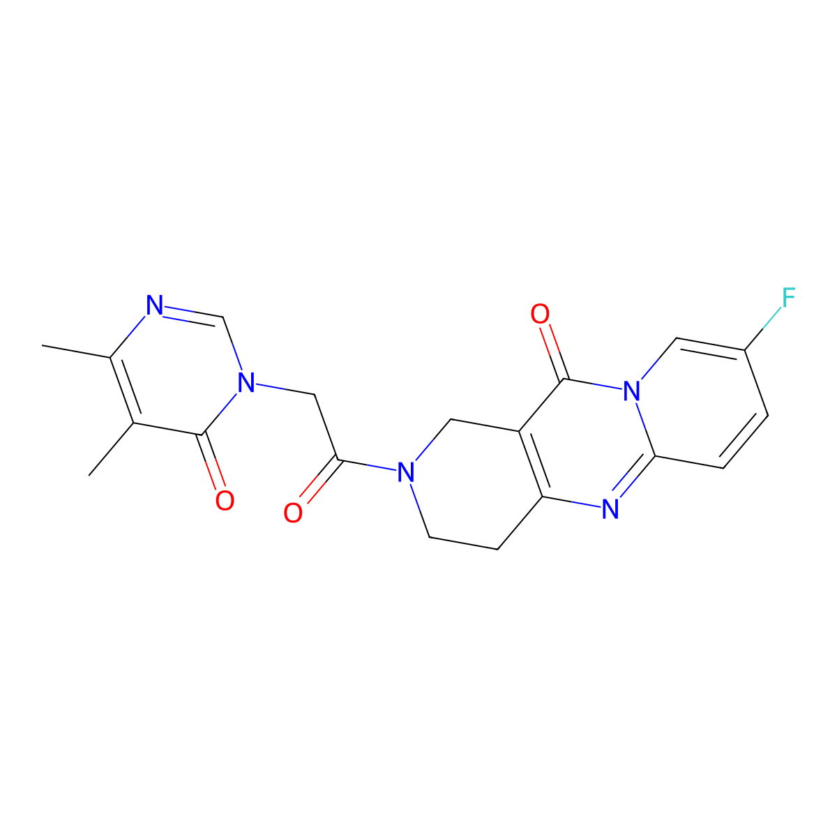 2-(2-(4,5-dimethyl-6-oxopyrimidin-1(6H)-yl)acetyl)-8-fluoro-3,4-dihydro-1H-dipyrido[1,2-a:4',3'-d]pyrimidin-11(2H)-one molecular structure, CAS 2034274-97-8