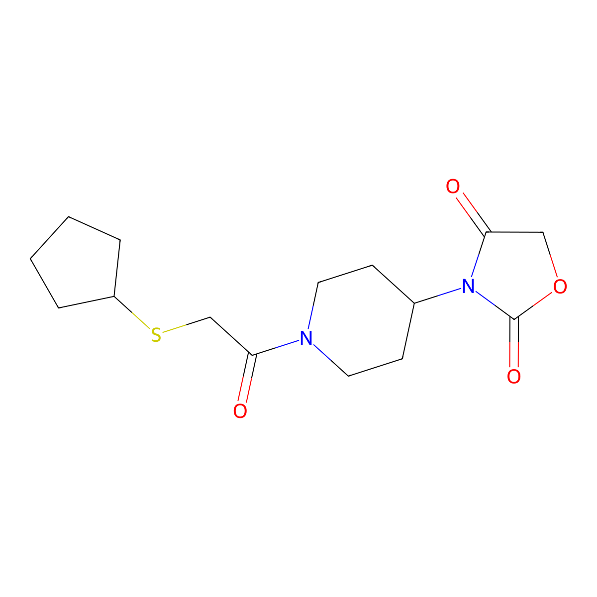 3-(1-(2-(Cyclopentylthio)acetyl)piperidin-4-yl)oxazolidine-2,4-dione molecular structure, CAS 2034275-02-8