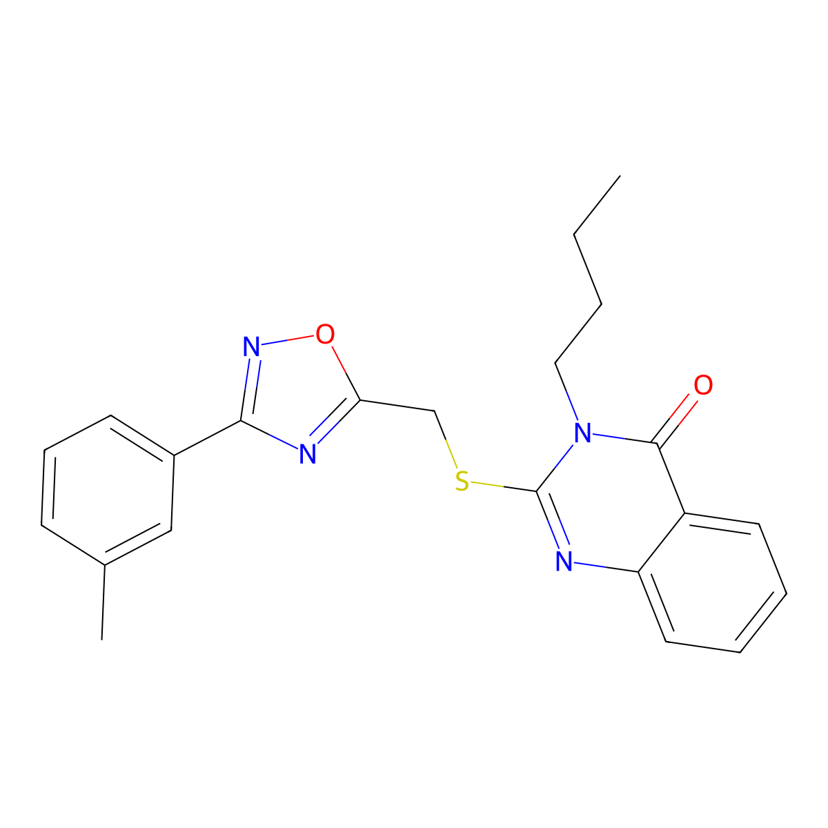 3-butyl-2-(((3-(m-tolyl)-1,2,4-oxadiazol-5-yl)methyl)thio)quinazolin-4(3H)-one molecular structure, CAS 2034275-03-9
