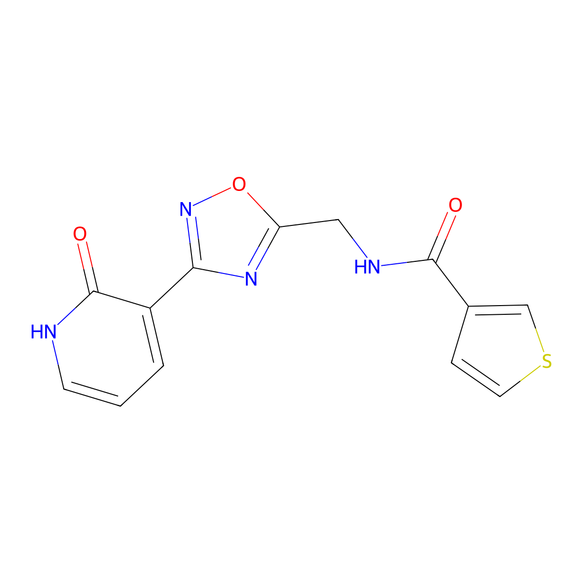 N-((3-(2-oxo-1,2-dihydropyridin-3-yl)-1,2,4-oxadiazol-5-yl)methyl)thiophene-3-carboxamide molecular structure, CAS 2034275-04-0