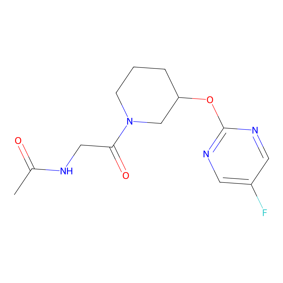 N-(2-(3-((5-fluoropyrimidin-2-yl)oxy)piperidin-1-yl)-2-oxoethyl)acetamide molecular structure, CAS 2034275-07-3