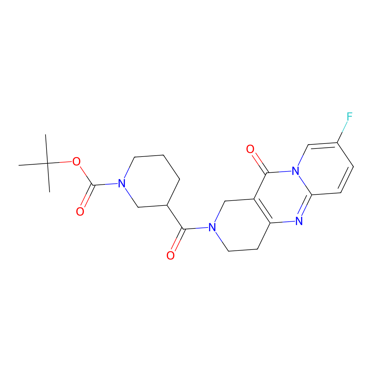 tert-butyl 3-(8-fluoro-11-oxo-2,3,4,11-tetrahydro-1H-dipyrido[1,2-a:4',3'-d]pyrimidine-2-carbonyl)piperidine-1-carboxylate molecular structure, CAS 2034275-08-4