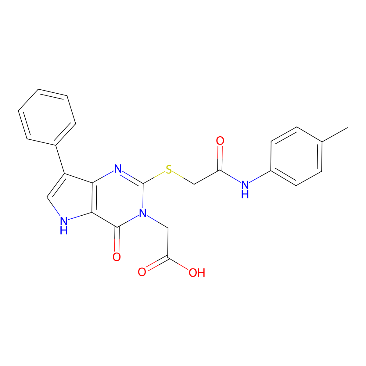 2-(4-oxo-2-((2-oxo-2-(p-tolylamino)ethyl)thio)-7-phenyl-4,5-dihydro-3H-pyrrolo[3,2-d]pyrimidin-3-yl)acetic acid molecular structure, CAS 2034275-11-9