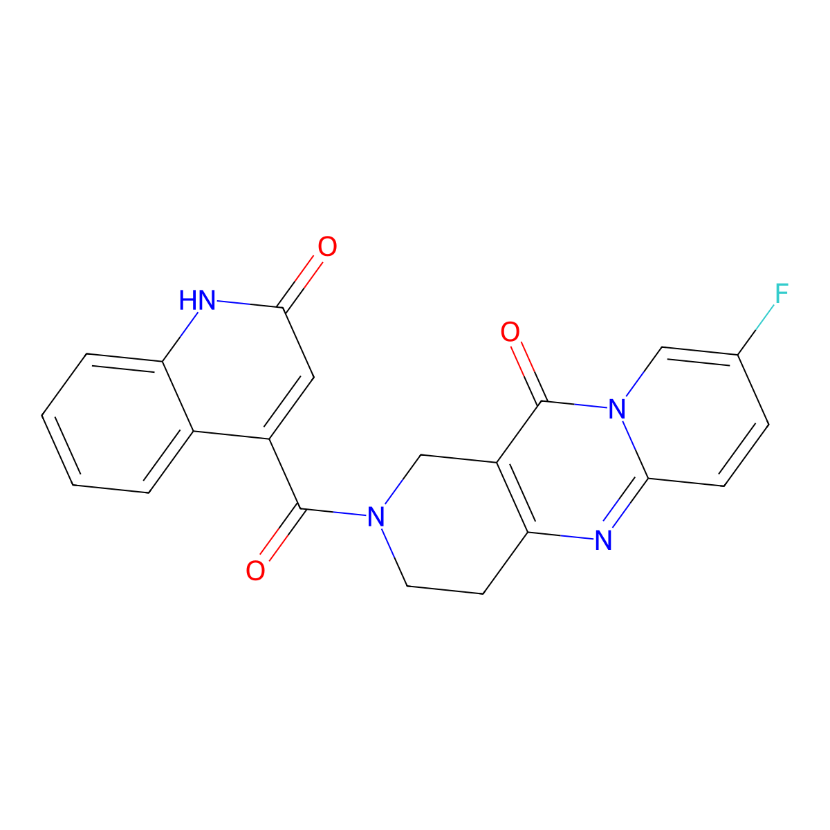 8-fluoro-2-(2-hydroxyquinoline-4-carbonyl)-3,4-dihydro-1H-dipyrido[1,2-a:4',3'-d]pyrimidin-11(2H)-one molecular structure, CAS 2034275-17-5
