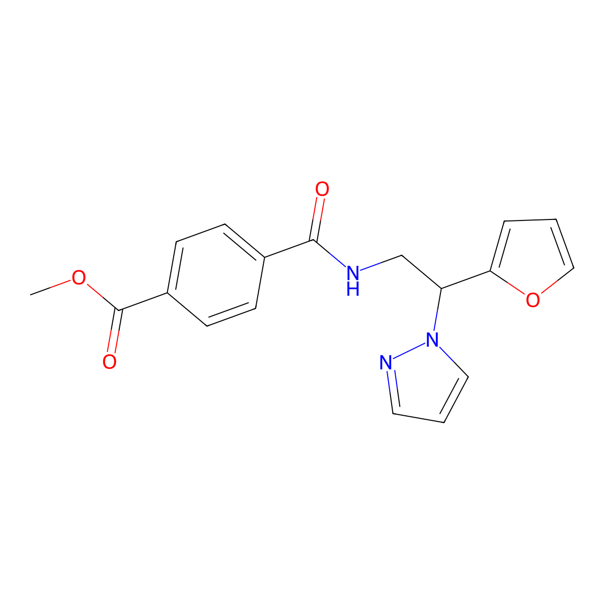 methyl 4-{[2-(furan-2-yl)-2-(1H-pyrazol-1-yl)ethyl]carbamoyl}benzoate molecular structure, CAS 2034275-21-1