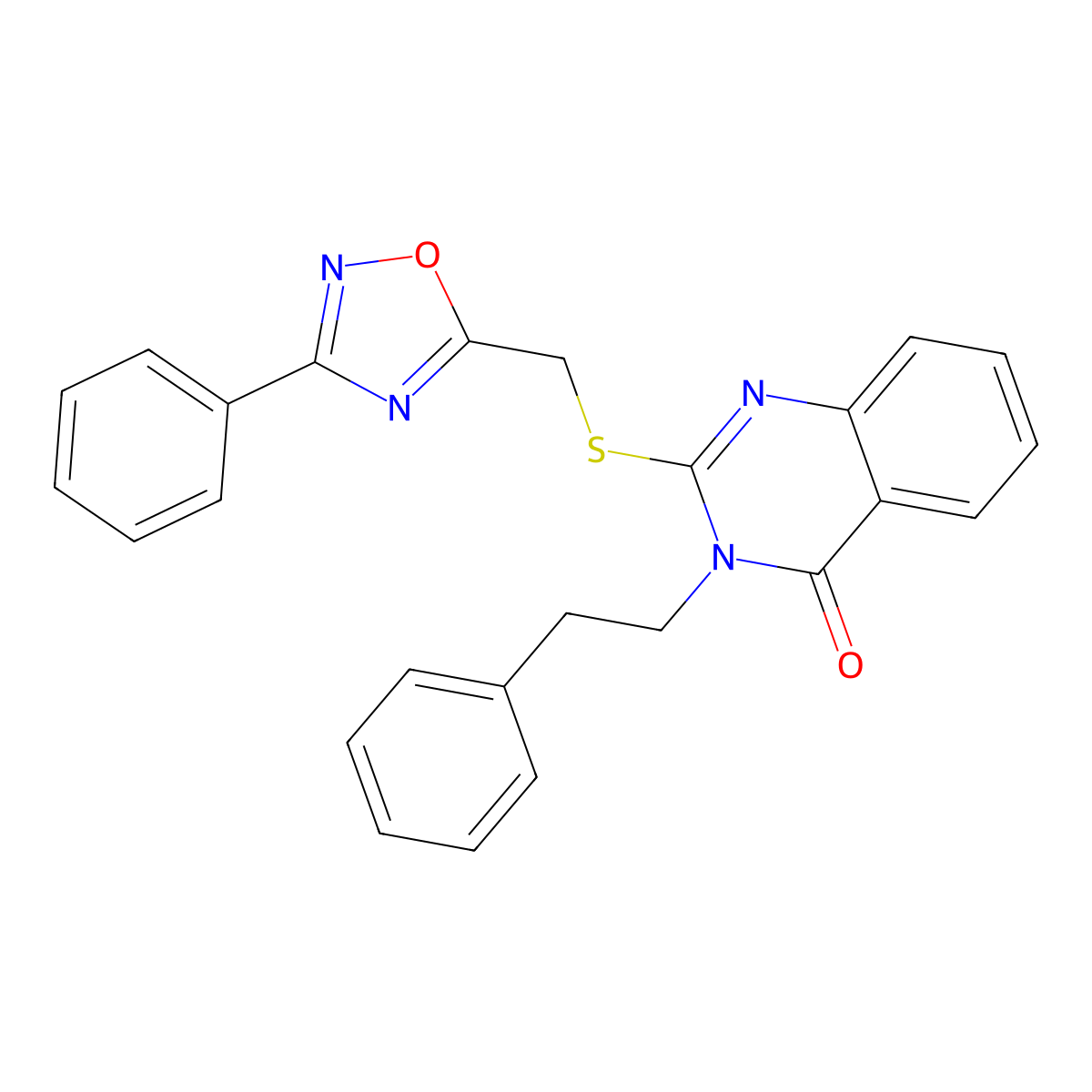 3-phenethyl-2-(((3-phenyl-1,2,4-oxadiazol-5-yl)methyl)thio)quinazolin-4(3H)-one molecular structure, CAS 2034275-27-7