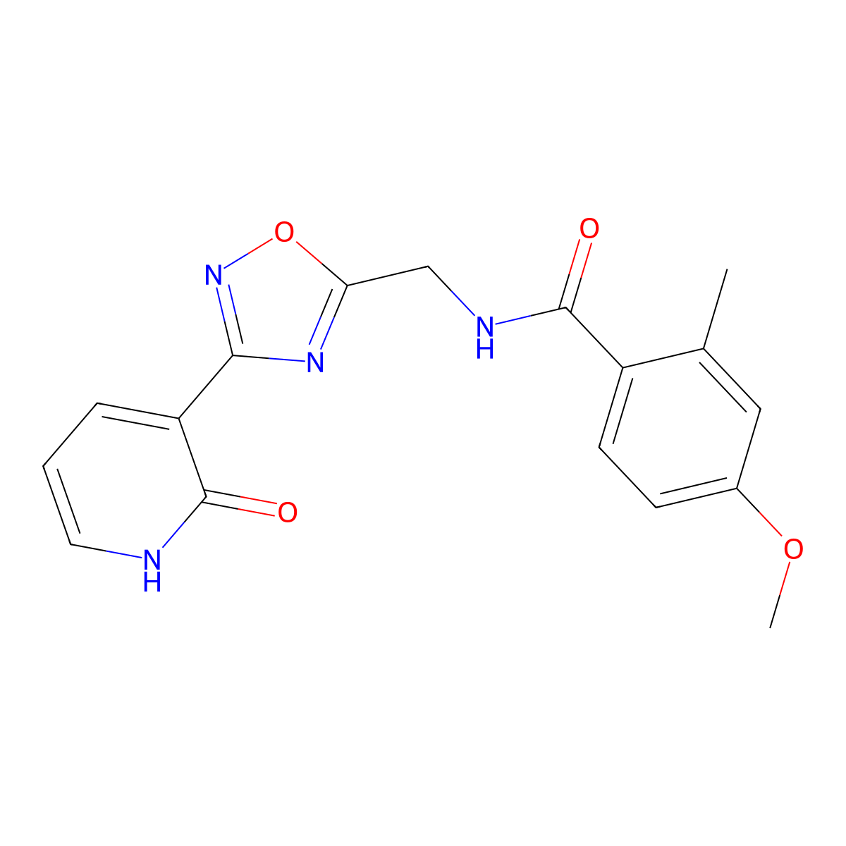 4-methoxy-2-methyl-N-((3-(2-oxo-1,2-dihydropyridin-3-yl)-1,2,4-oxadiazol-5-yl)methyl)benzamide molecular structure, CAS 2034275-29-9