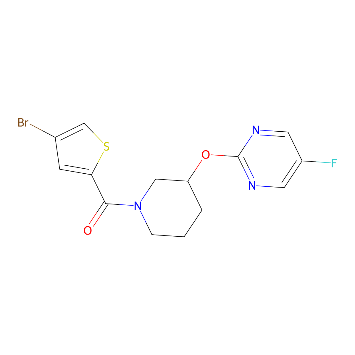 (4-Bromothiophen-2-yl)(3-((5-fluoropyrimidin-2-yl)oxy)piperidin-1-yl)methanone molecular structure, CAS 2034275-30-2