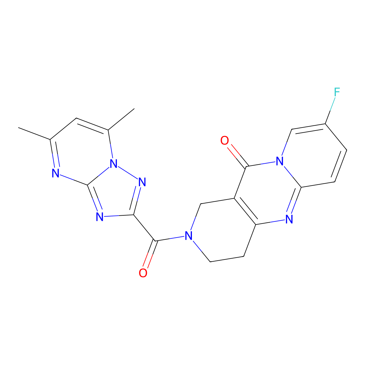 2-(5,7-dimethyl-[1,2,4]triazolo[1,5-a]pyrimidine-2-carbonyl)-8-fluoro-3,4-dihydro-1H-dipyrido[1,2-a:4',3'-d]pyrimidin-11(2H)-one molecular structure, CAS 2034275-32-4