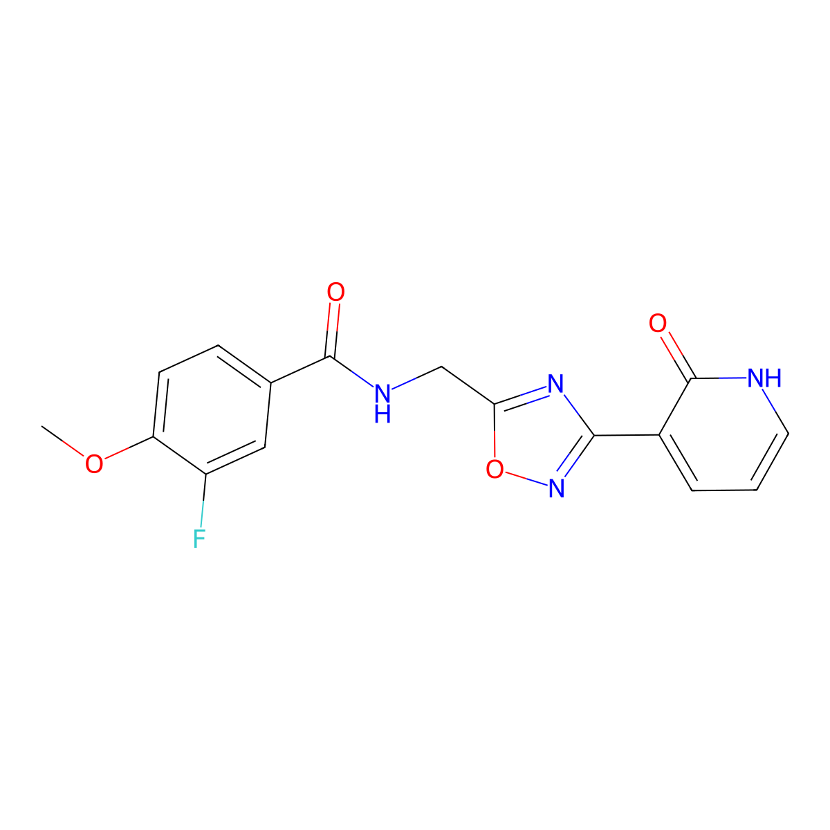 3-fluoro-4-methoxy-N-((3-(2-oxo-1,2-dihydropyridin-3-yl)-1,2,4-oxadiazol-5-yl)methyl)benzamide molecular structure, CAS 2034275-38-0