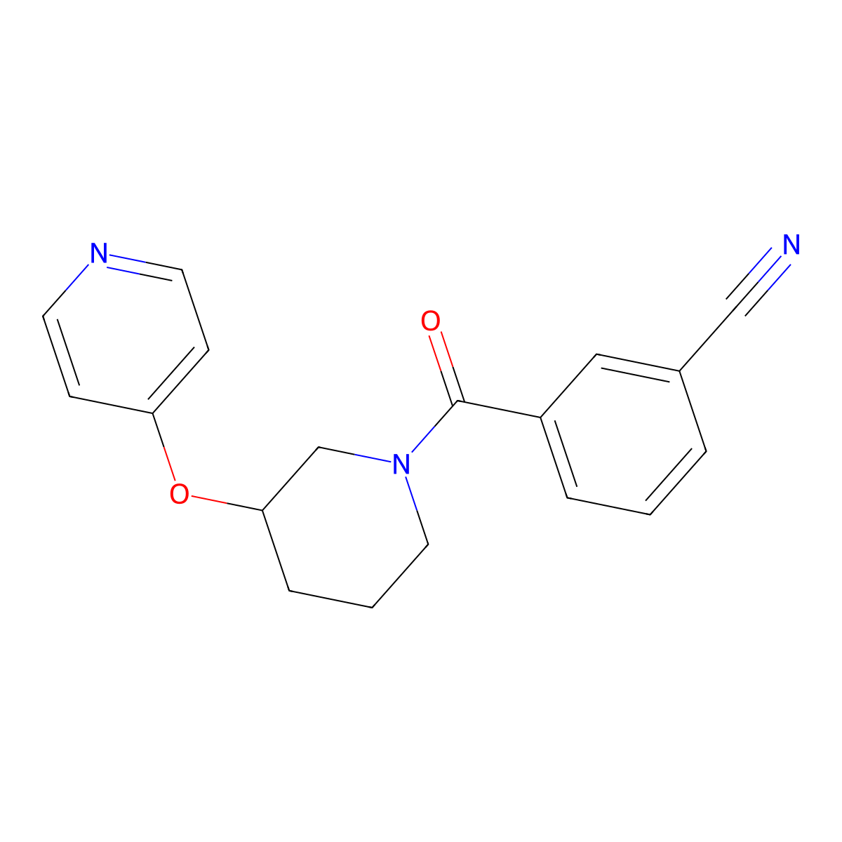 3-[3-(Pyridin-4-yloxy)piperidine-1-carbonyl]benzonitrile molecular structure, CAS 2034275-42-6