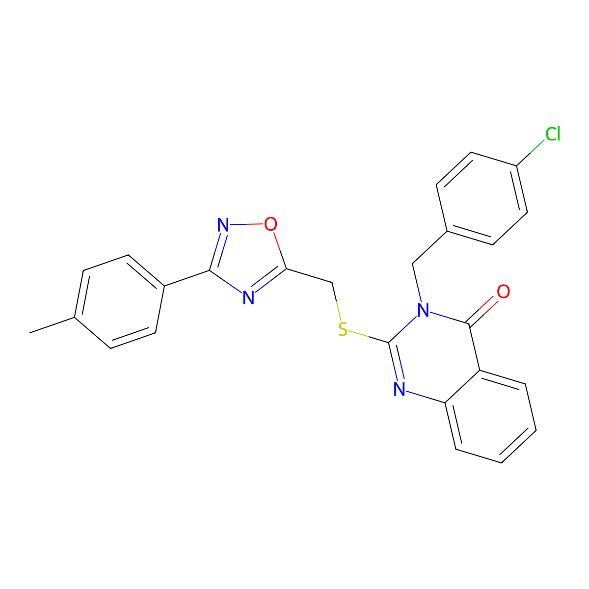 3-(4-chlorobenzyl)-2-(((3-(p-tolyl)-1,2,4-oxadiazol-5-yl)methyl)thio)quinazolin-4(3H)-one molecular structure, CAS 2034275-46-0