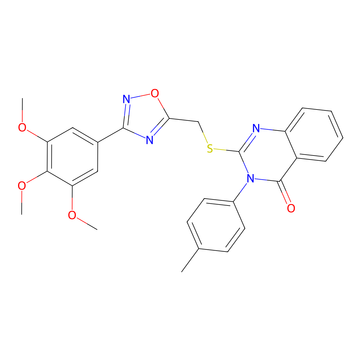 3-(p-tolyl)-2-(((3-(3,4,5-trimethoxyphenyl)-1,2,4-oxadiazol-5-yl)methyl)thio)quinazolin-4(3H)-one molecular structure, CAS 2034275-55-1