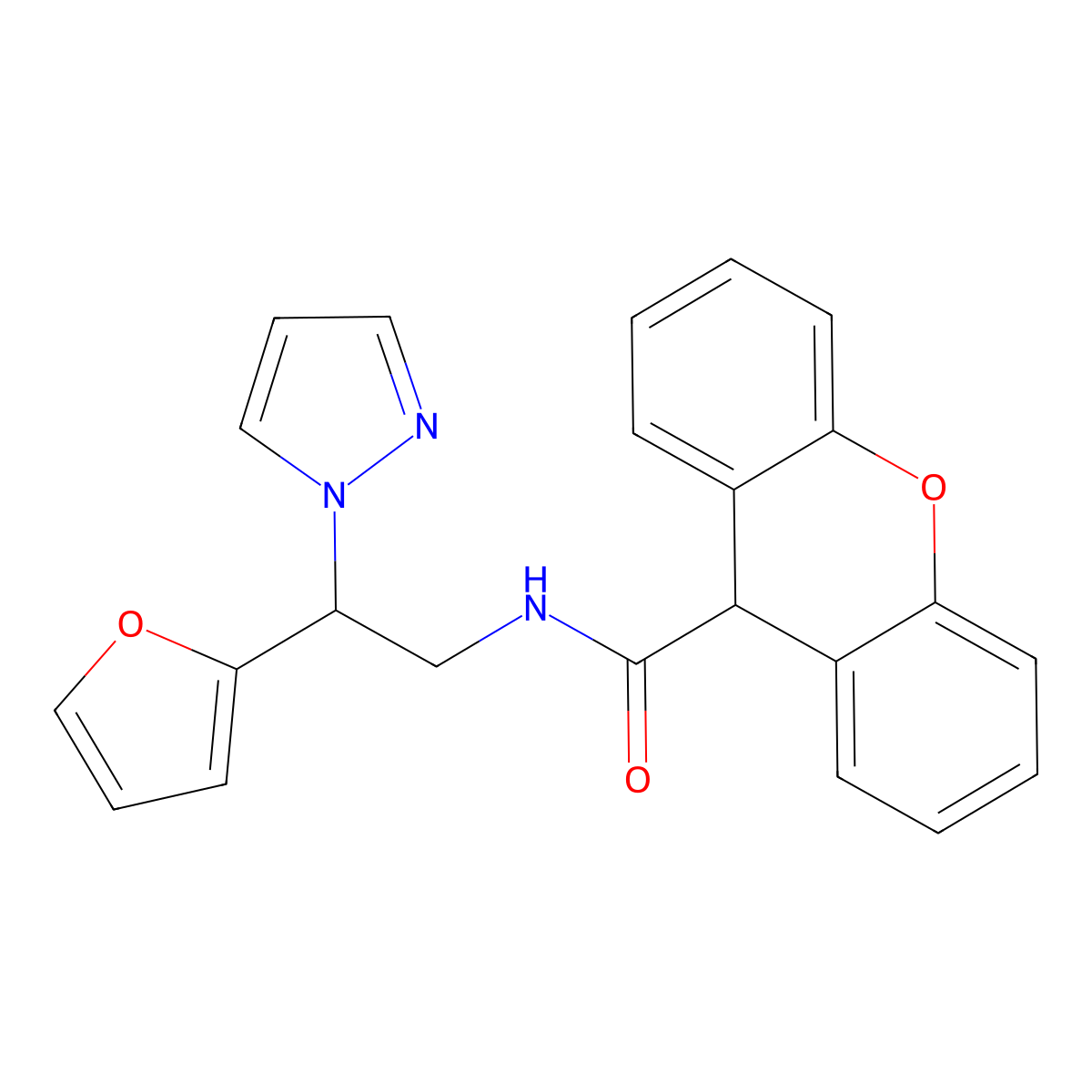 N-(2-(furan-2-yl)-2-(1H-pyrazol-1-yl)ethyl)-9H-xanthene-9-carboxamide molecular structure, CAS 2034275-59-5