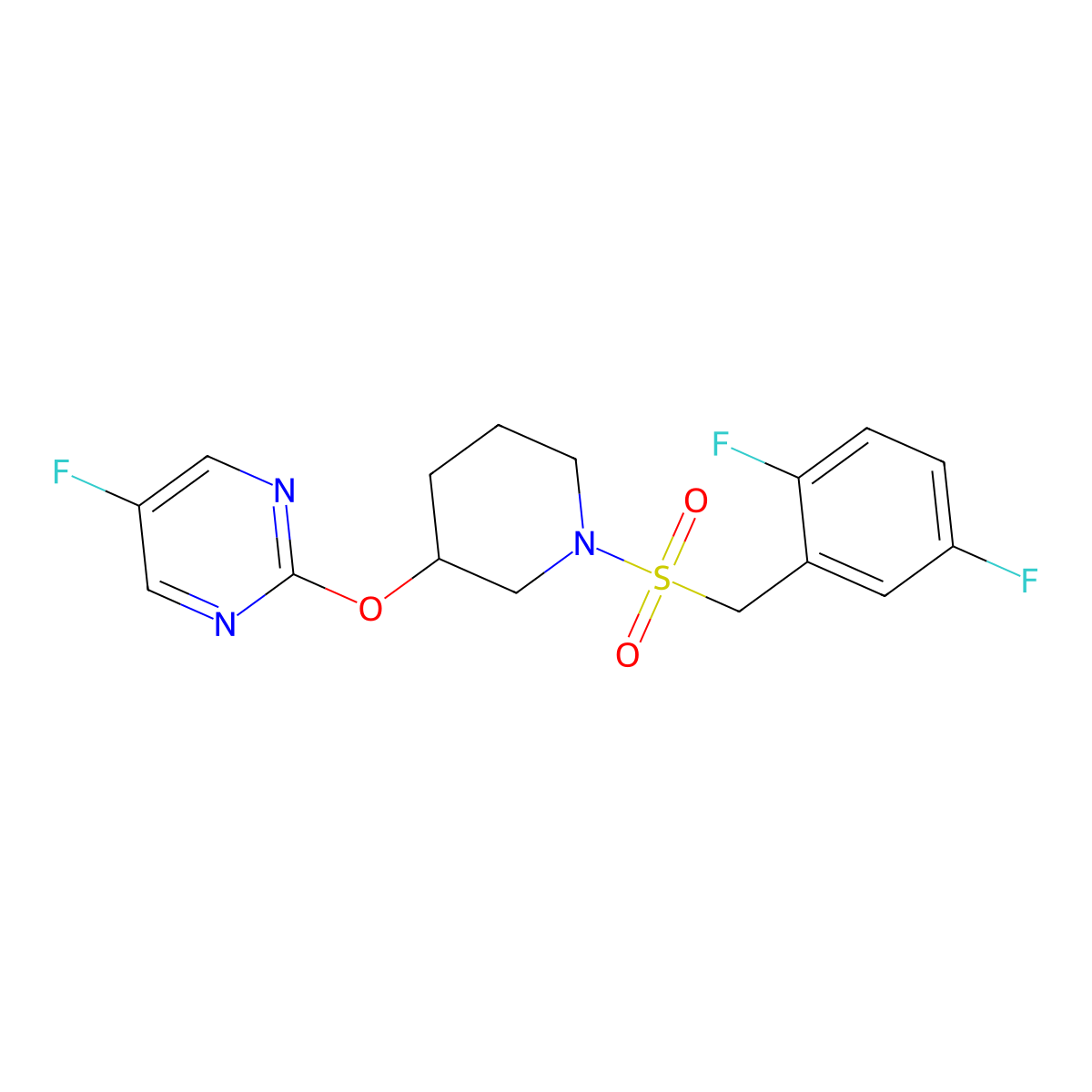 2-((1-((2,5-Difluorobenzyl)sulfonyl)piperidin-3-yl)oxy)-5-fluoropyrimidine molecular structure, CAS 2034275-61-9