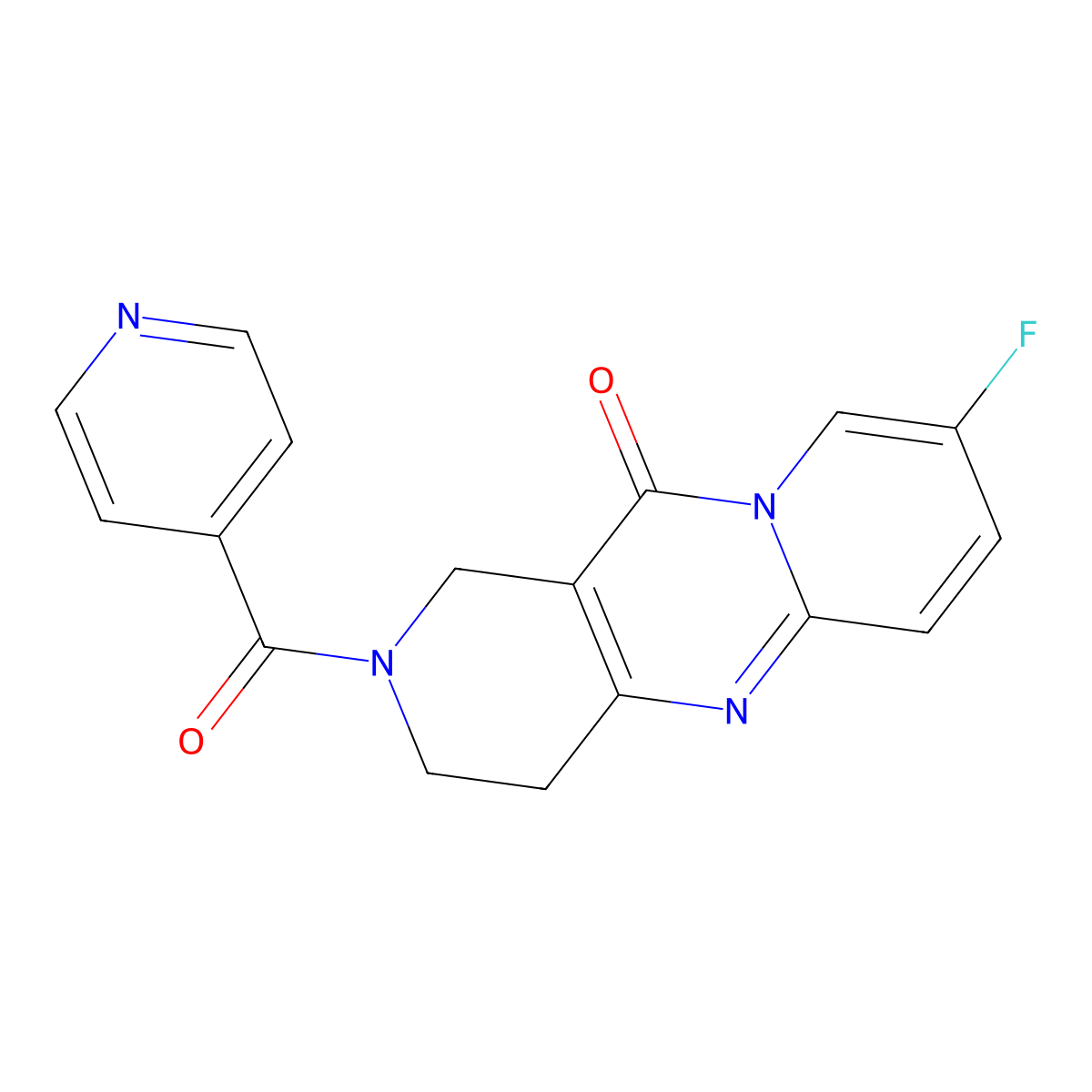 8-fluoro-2-isonicotinoyl-3,4-dihydro-1H-dipyrido[1,2-a:4',3'-d]pyrimidin-11(2H)-one molecular structure, CAS 2034275-65-3