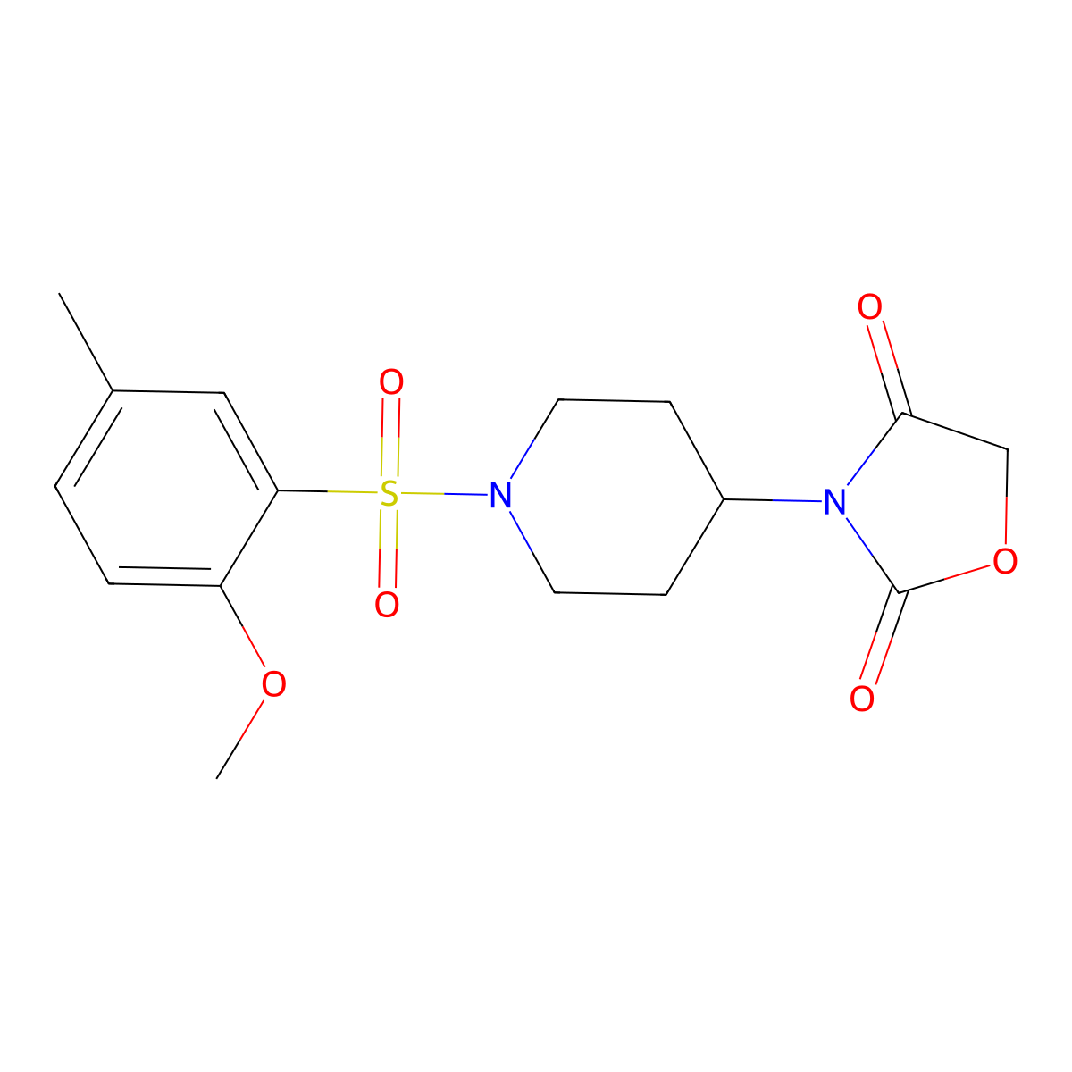 3-(1-((2-Methoxy-5-methylphenyl)sulfonyl)piperidin-4-yl)oxazolidine-2,4-dione molecular structure, CAS 2034275-74-4