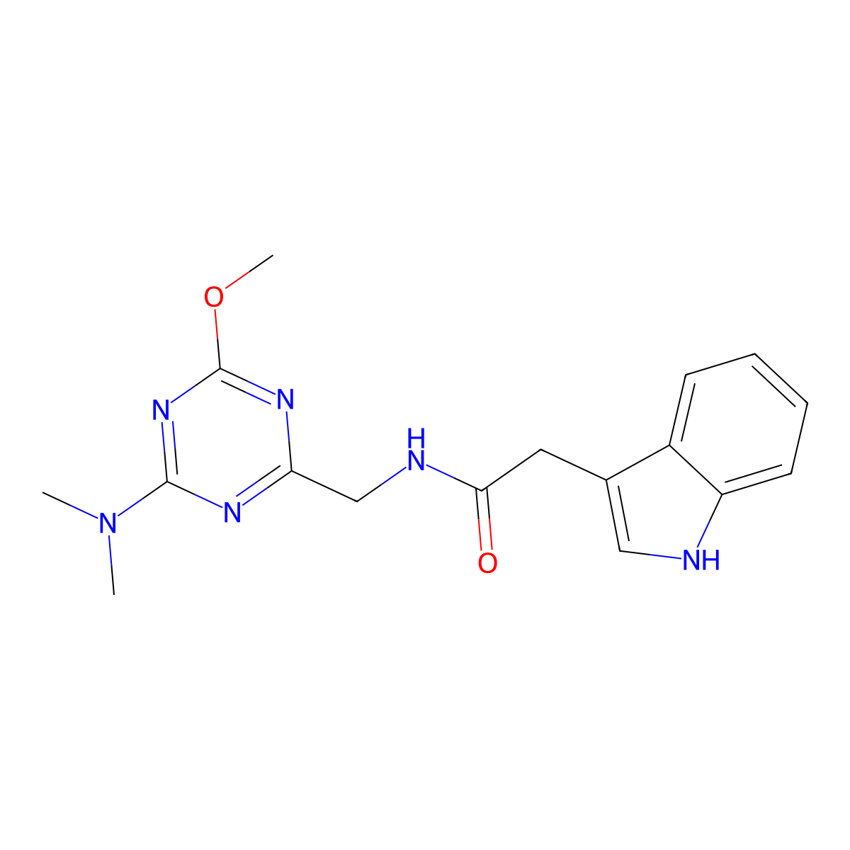 N-{[4-(dimethylamino)-6-methoxy-1,3,5-triazin-2-yl]methyl}-2-(1H-indol-3-yl)acetamide molecular structure, CAS 2034275-84-6