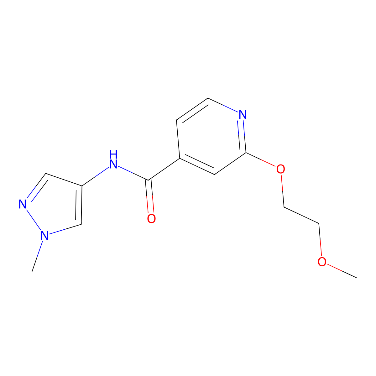 2-(2-methoxyethoxy)-N-(1-methyl-1H-pyrazol-4-yl)isonicotinamide molecular structure, CAS 2034275-85-7