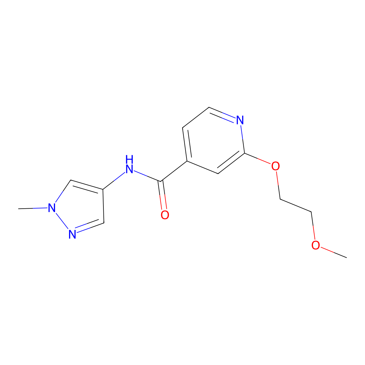 2-(2-methoxyethoxy)-N-(1-methyl-1H-pyrazol-4-yl)isonicotinamide molecular structure, CAS 2034275-85-7