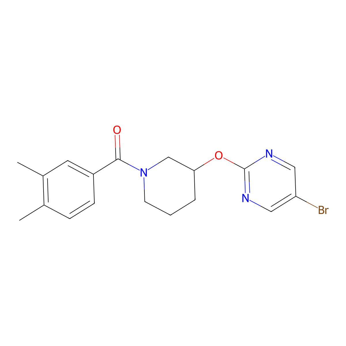 (3-((5-Bromopyrimidin-2-yl)oxy)piperidin-1-yl)(3,4-dimethylphenyl)methanone molecular structure, CAS 2034275-87-9