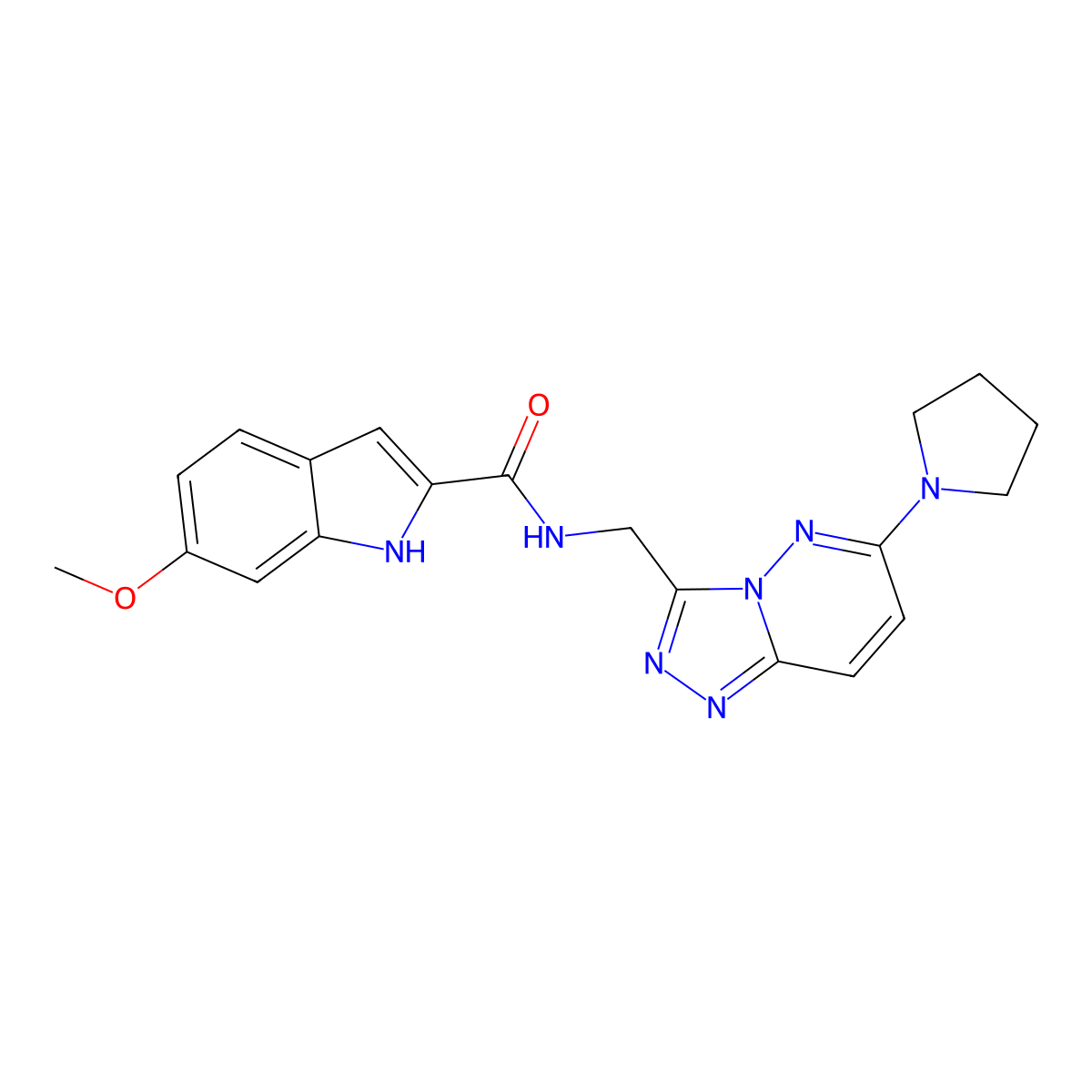 6-methoxy-N-((6-(pyrrolidin-1-yl)-[1,2,4]triazolo[4,3-b]pyridazin-3-yl)methyl)-1H-indole-2-carboxamide molecular structure, CAS 2034275-88-0