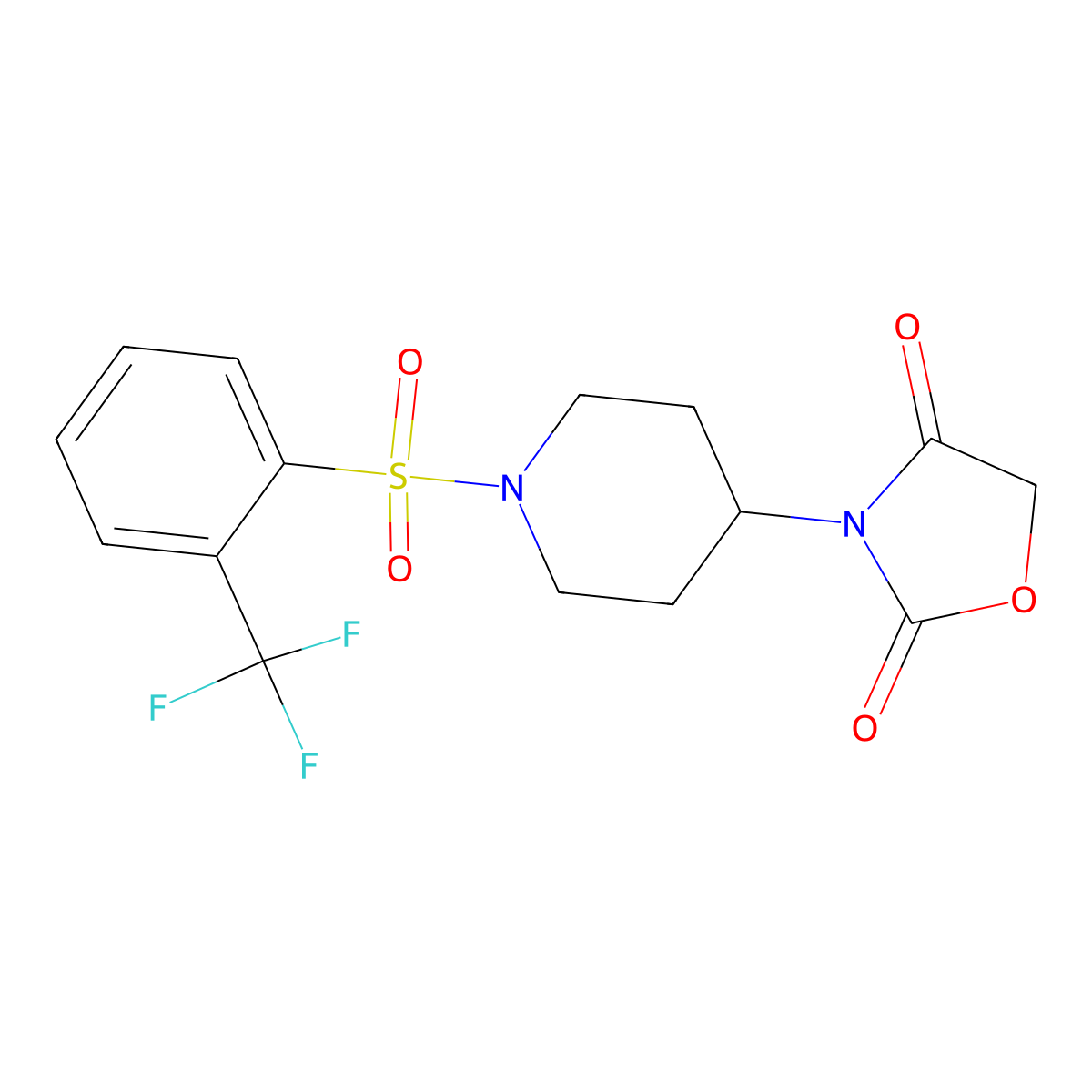 3-(1-((2-(Trifluoromethyl)phenyl)sulfonyl)piperidin-4-yl)oxazolidine-2,4-dione molecular structure, CAS 2034275-91-5