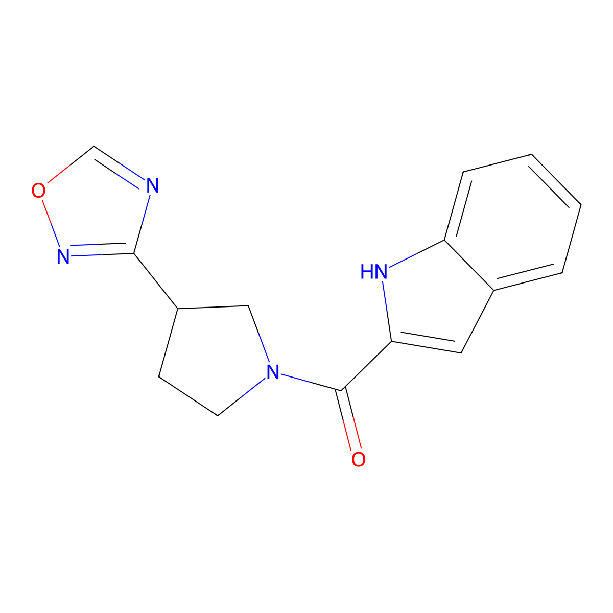 (3-(1,2,4-oxadiazol-3-yl)pyrrolidin-1-yl)(1H-indol-2-yl)methanone molecular structure, CAS 2034275-92-6