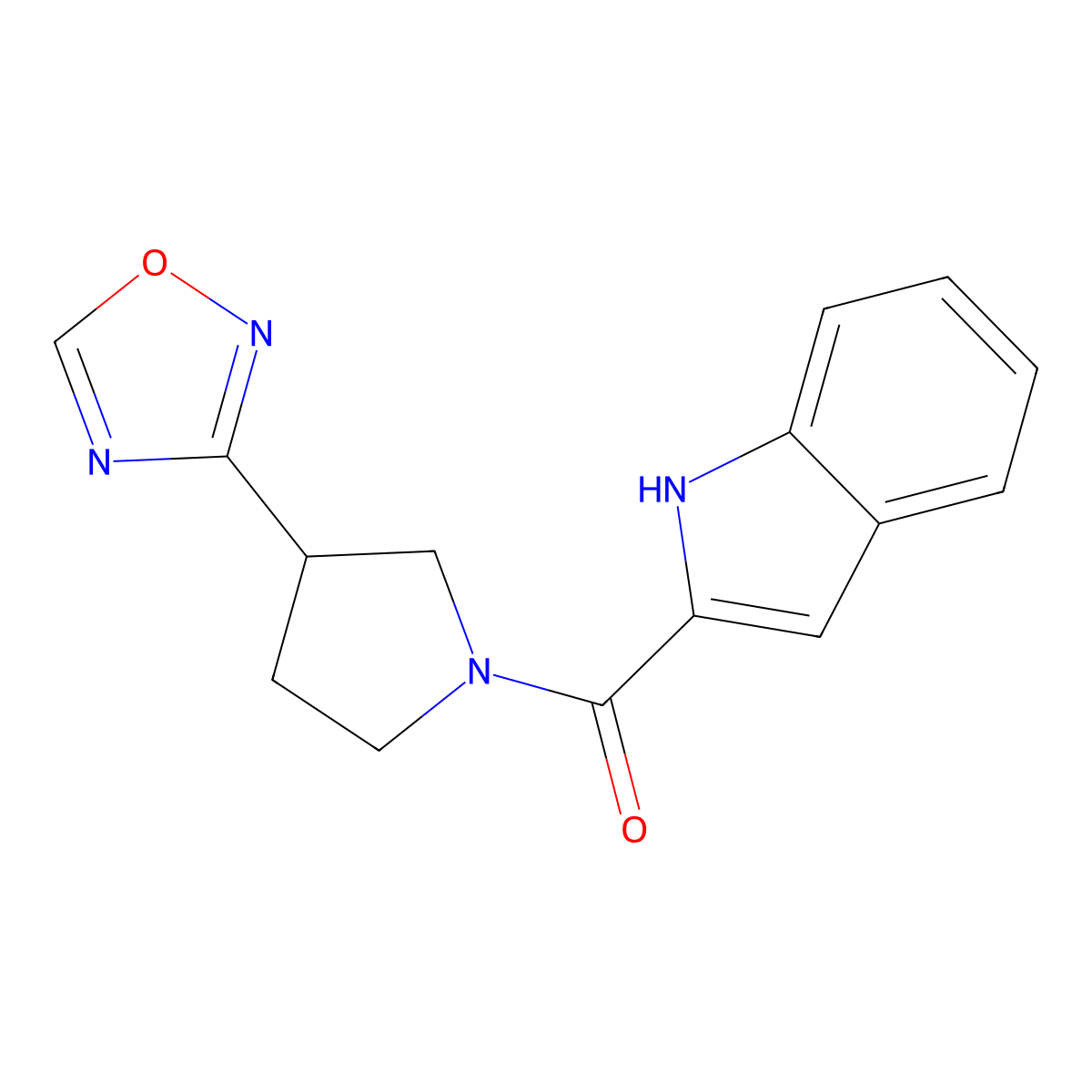 (3-(1,2,4-oxadiazol-3-yl)pyrrolidin-1-yl)(1H-indol-2-yl)methanone molecular structure, CAS 2034275-92-6