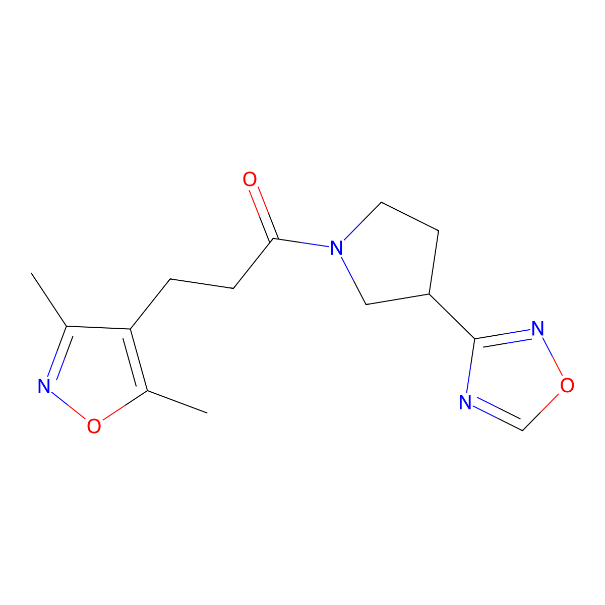 1-(3-(1,2,4-Oxadiazol-3-yl)pyrrolidin-1-yl)-3-(3,5-dimethylisoxazol-4-yl)propan-1-one molecular structure, CAS 2034275-99-3