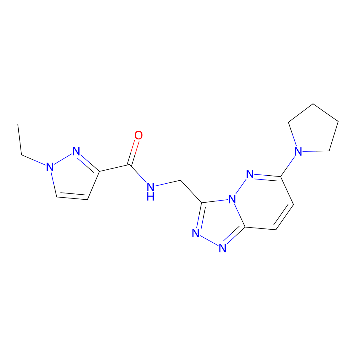 1-ethyl-N-{[6-(pyrrolidin-1-yl)-[1,2,4]triazolo[4,3-b]pyridazin-3-yl]methyl}-1H-pyrazole-3-carboxamide molecular structure, CAS 2034276-00-9