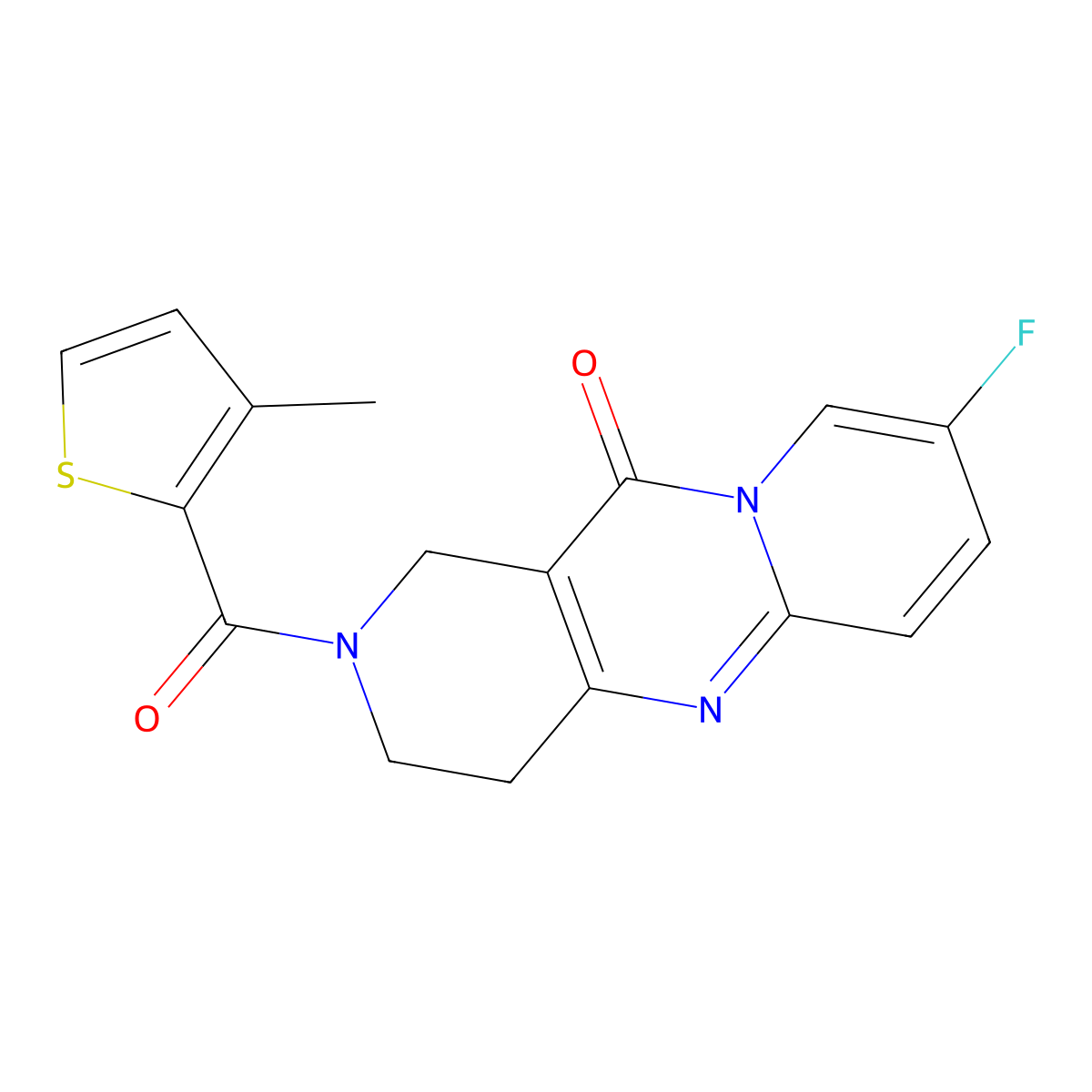 8-fluoro-2-(3-methylthiophene-2-carbonyl)-3,4-dihydro-1H-dipyrido[1,2-a:4',3'-d]pyrimidin-11(2H)-one molecular structure, CAS 2034276-01-0
