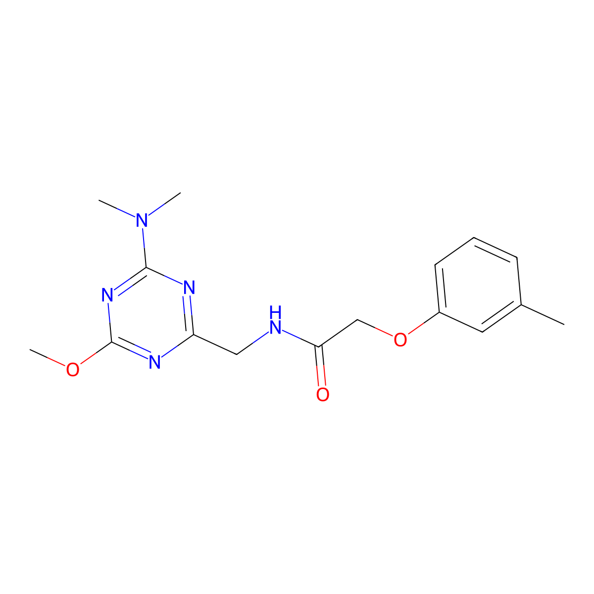 N-((4-(dimethylamino)-6-methoxy-1,3,5-triazin-2-yl)methyl)-2-(m-tolyloxy)acetamide molecular structure, CAS 2034276-05-4
