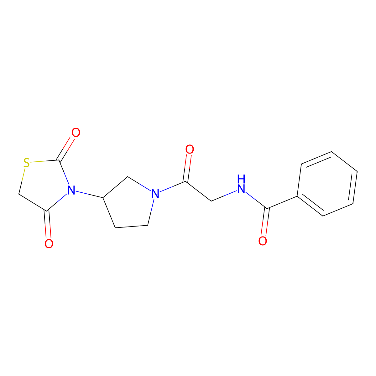 N-(2-(3-(2,4-dioxothiazolidin-3-yl)pyrrolidin-1-yl)-2-oxoethyl)benzamide molecular structure, CAS 2034276-06-5