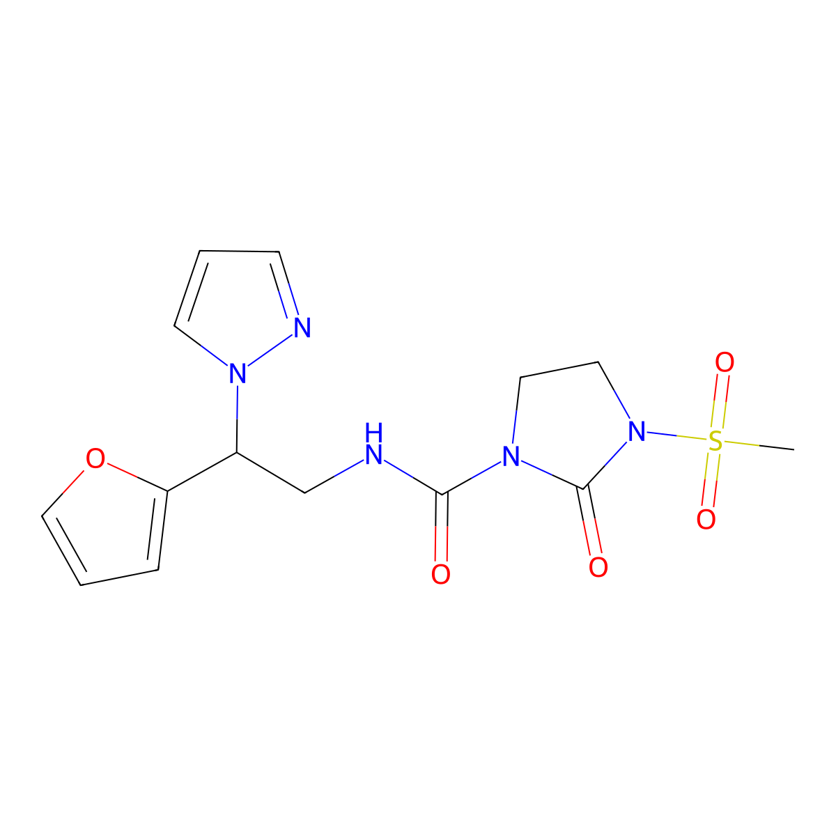 N-(2-(furan-2-yl)-2-(1H-pyrazol-1-yl)ethyl)-3-(methylsulfonyl)-2-oxoimidazolidine-1-carboxamide molecular structure, CAS 2034276-07-6