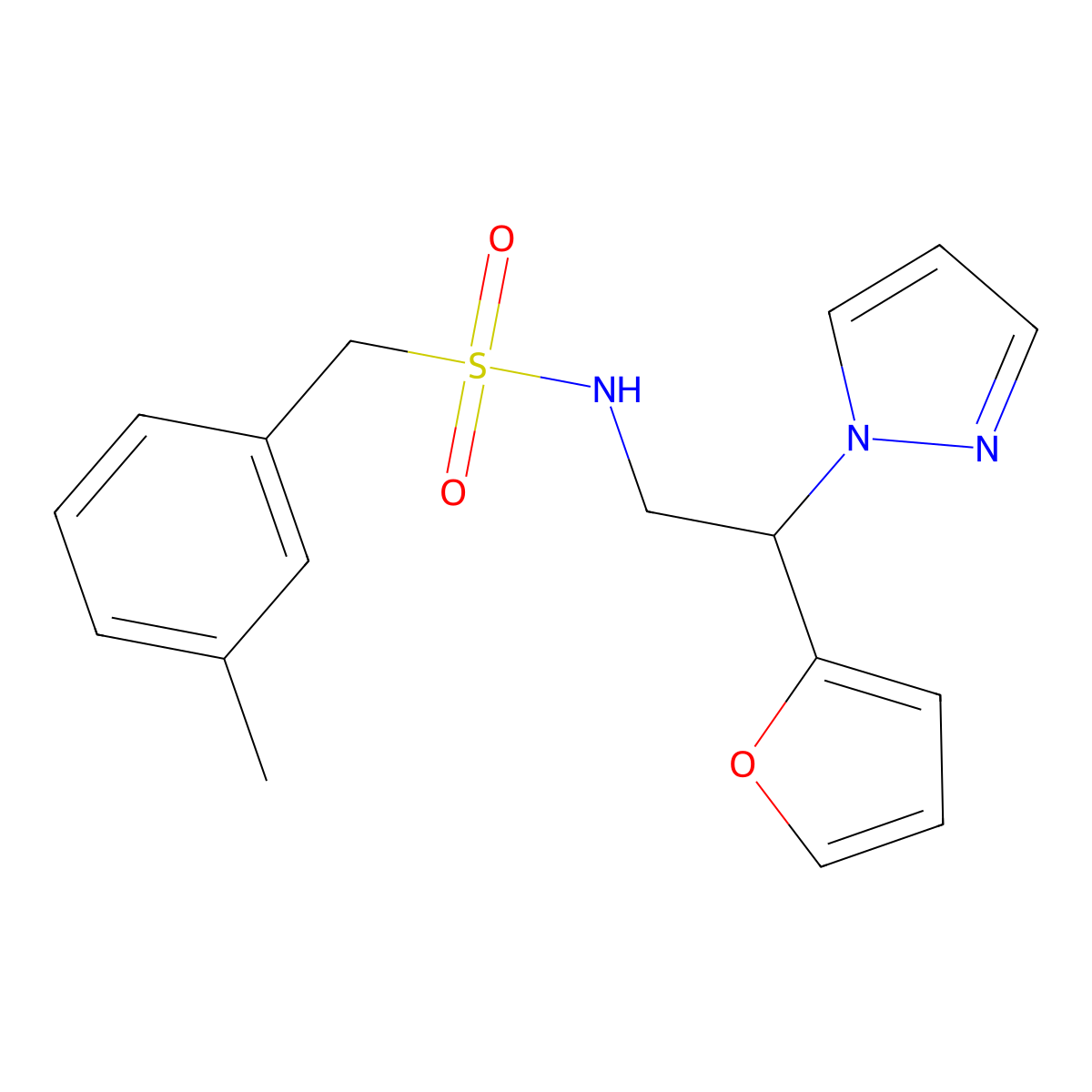 N-(2-(furan-2-yl)-2-(1H-pyrazol-1-yl)ethyl)-1-(m-tolyl)methanesulfonamide molecular structure, CAS 2034276-15-6