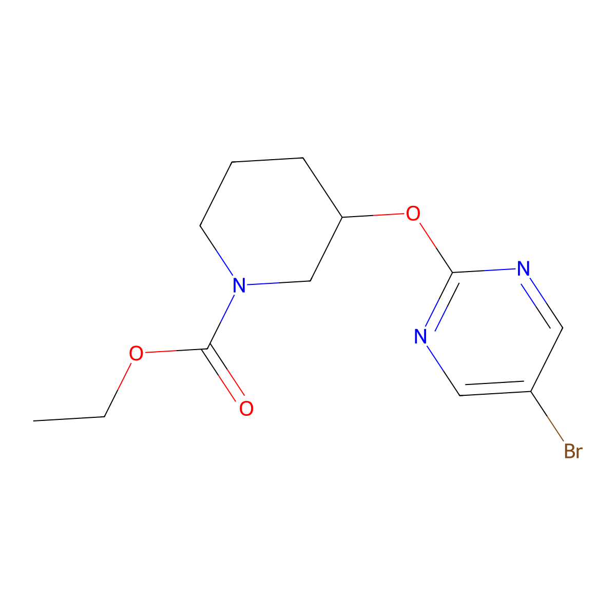 Ethyl 3-((5-bromopyrimidin-2-yl)oxy)piperidine-1-carboxylate molecular structure, CAS 2034276-19-0