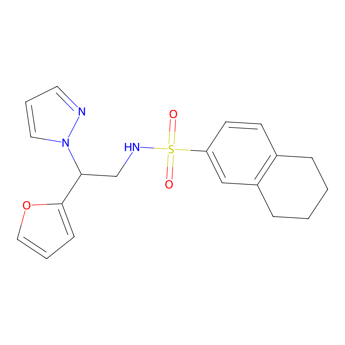 N-[2-(furan-2-yl)-2-(1H-pyrazol-1-yl)ethyl]-5,6,7,8-tetrahydronaphthalene-2-sulfonamide molecular structure, CAS 2034276-20-3