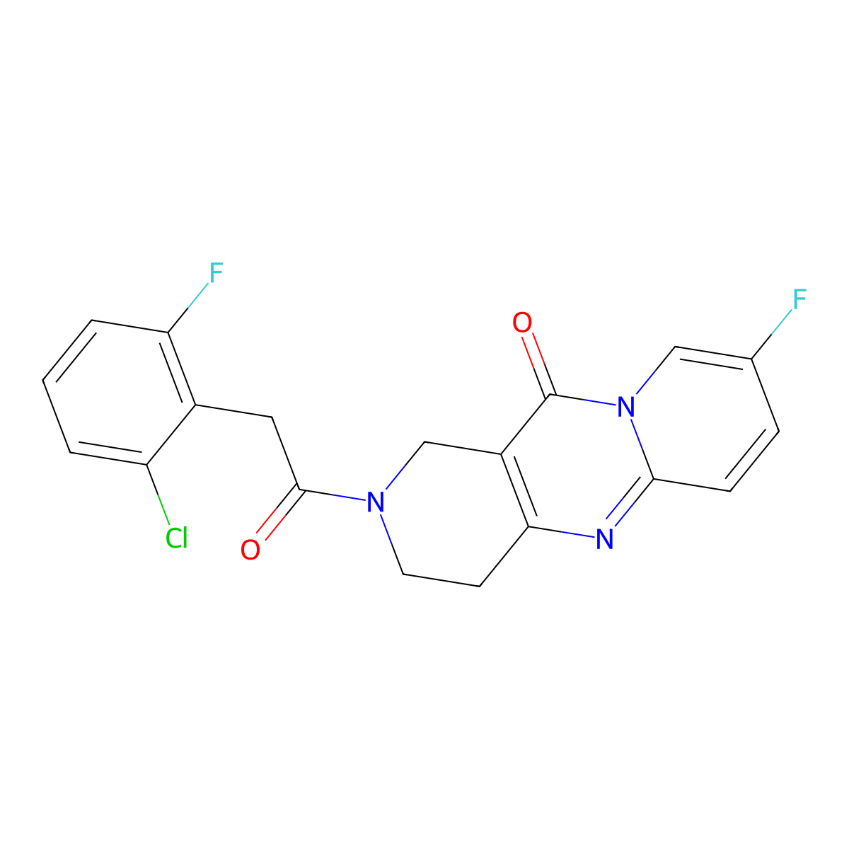 2-(2-(2-chloro-6-fluorophenyl)acetyl)-8-fluoro-3,4-dihydro-1H-dipyrido[1,2-a:4',3'-d]pyrimidin-11(2H)-one molecular structure, CAS 2034276-25-8
