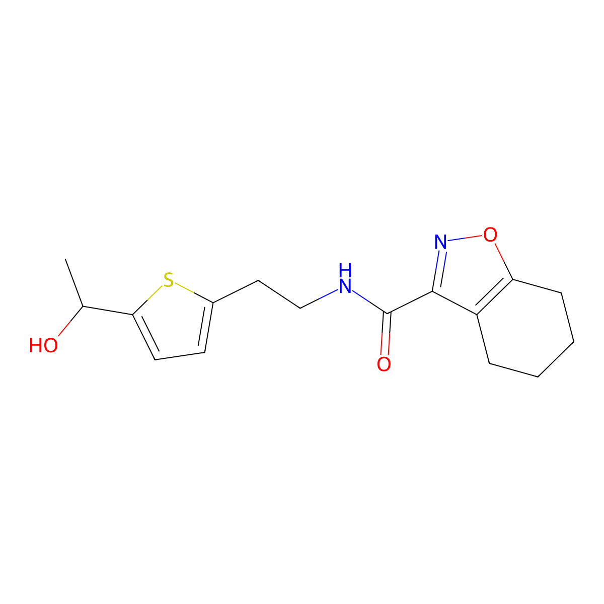N-(2-(5-(1-hydroxyethyl)thiophen-2-yl)ethyl)-4,5,6,7-tetrahydrobenzo[d]isoxazole-3-carboxamide molecular structure, CAS 2034276-30-5