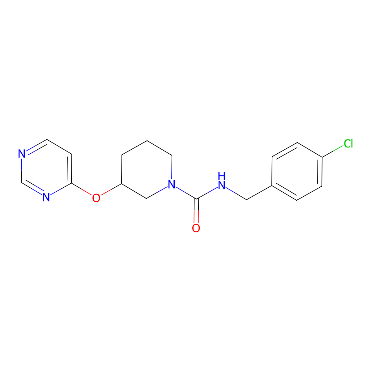 N-(4-chlorobenzyl)-3-(pyrimidin-4-yloxy)piperidine-1-carboxamide molecular structure, CAS 2034276-36-1