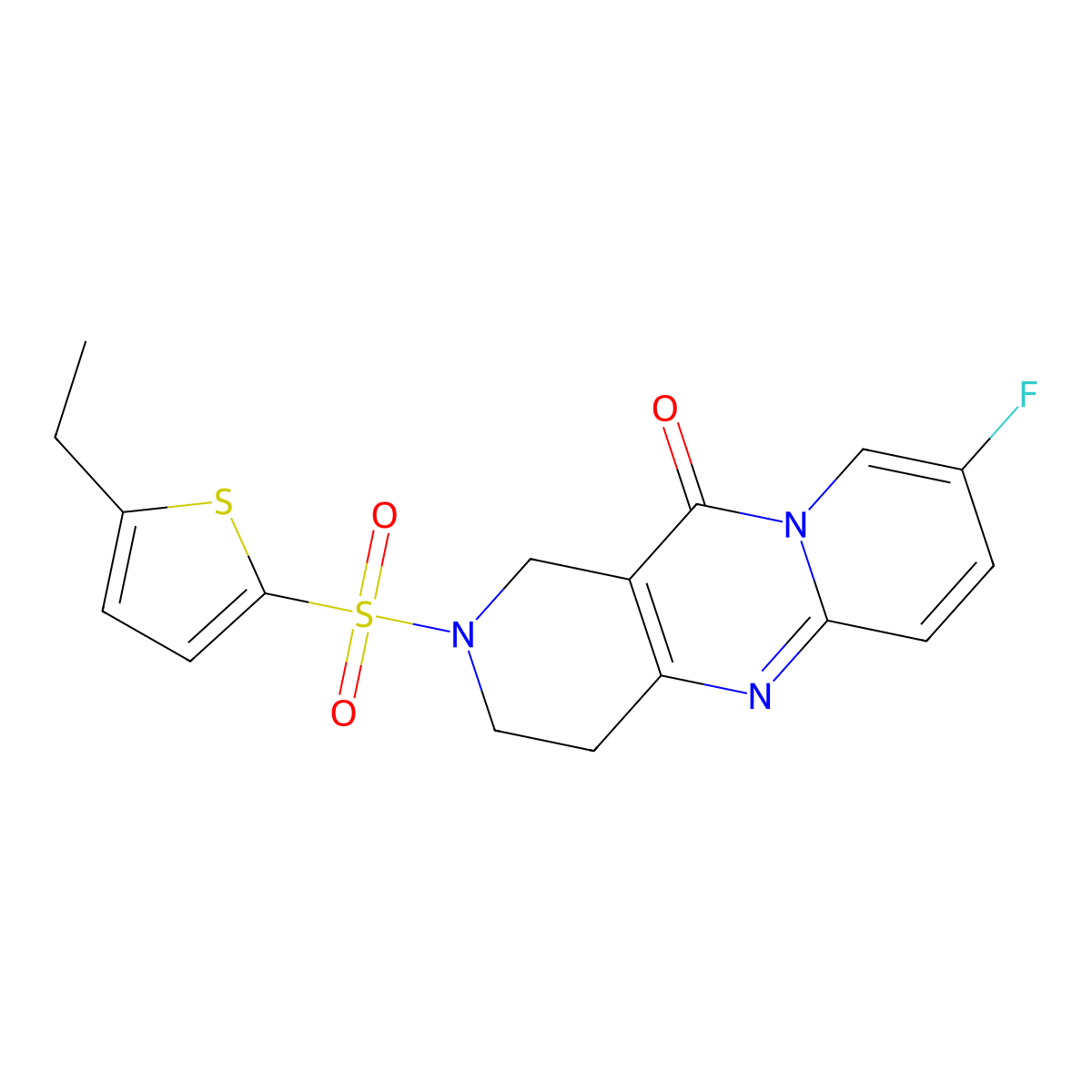 2-((5-ethylthiophen-2-yl)sulfonyl)-8-fluoro-3,4-dihydro-1H-dipyrido[1,2-a:4',3'-d]pyrimidin-11(2H)-one molecular structure, CAS 2034276-37-2
