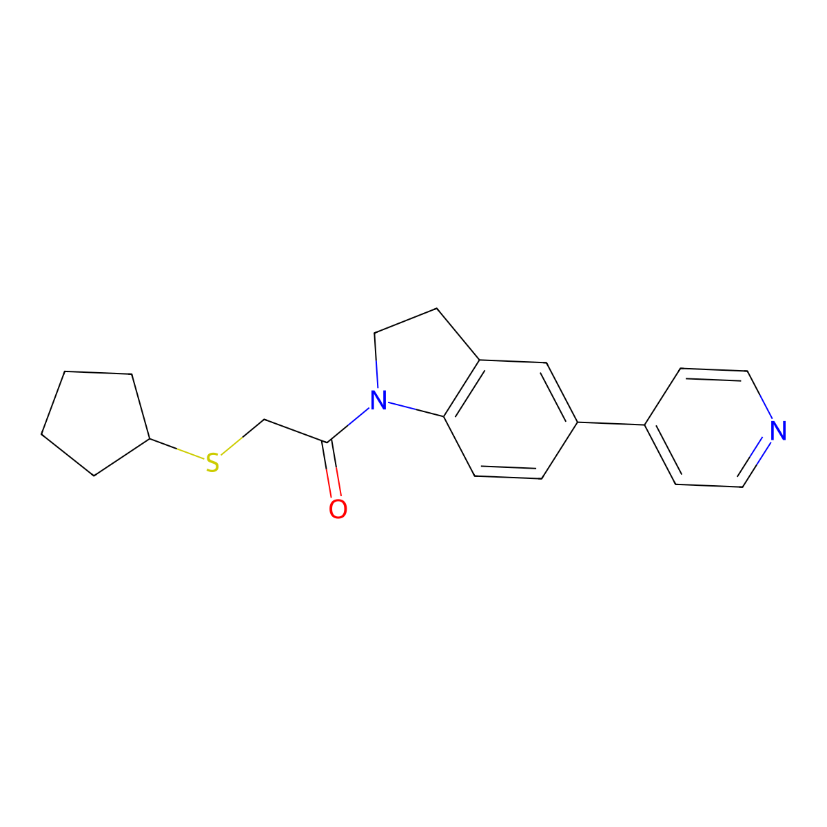 2-(Cyclopentylthio)-1-(5-(pyridin-4-yl)indolin-1-yl)ethanone molecular structure, CAS 2034276-39-4